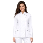 Bluza biała długi rękaw lamówka granatowa roz.34